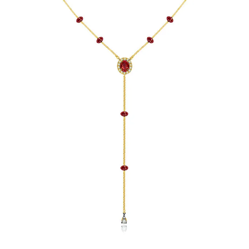 18k Gold By the Yard Ruby Dangle Necklace