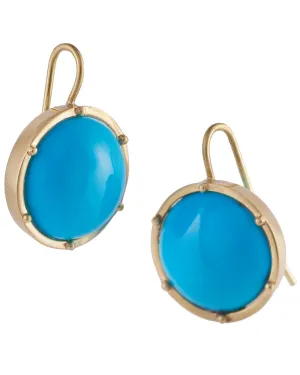 18K Yellow Gold Turquoise Button Earrings