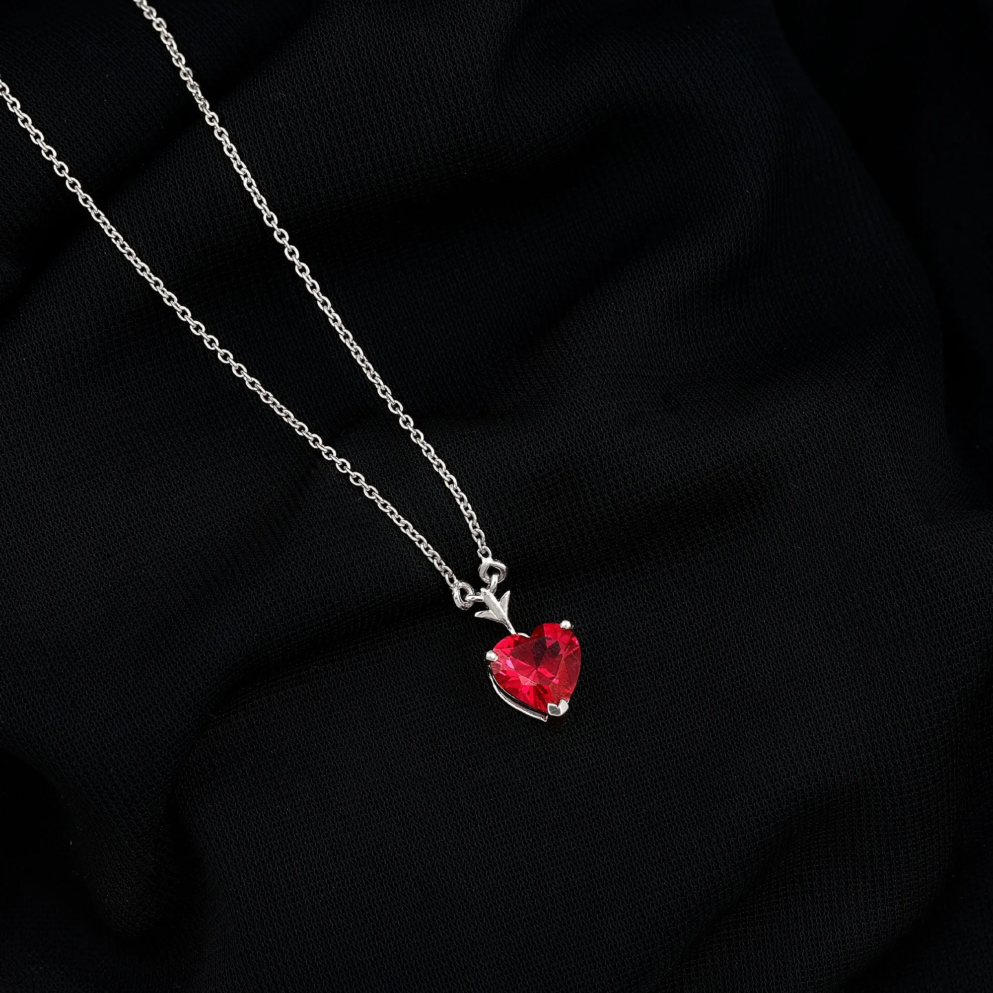 2 CT Heart Shape Created Ruby Solitaire Necklace in Gold