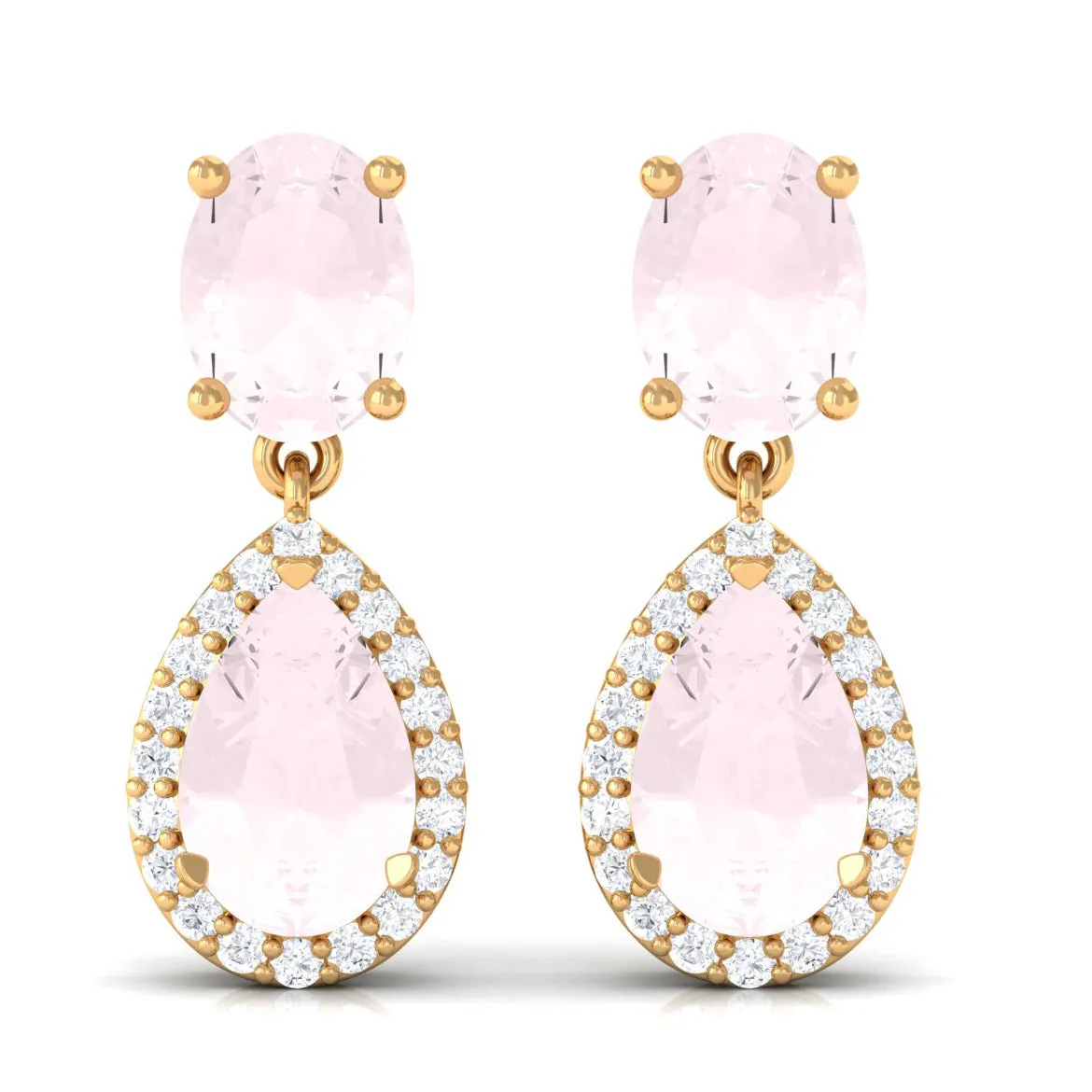 3.75 CT Rose Quartz and Diamond Dangle Drop Earrings