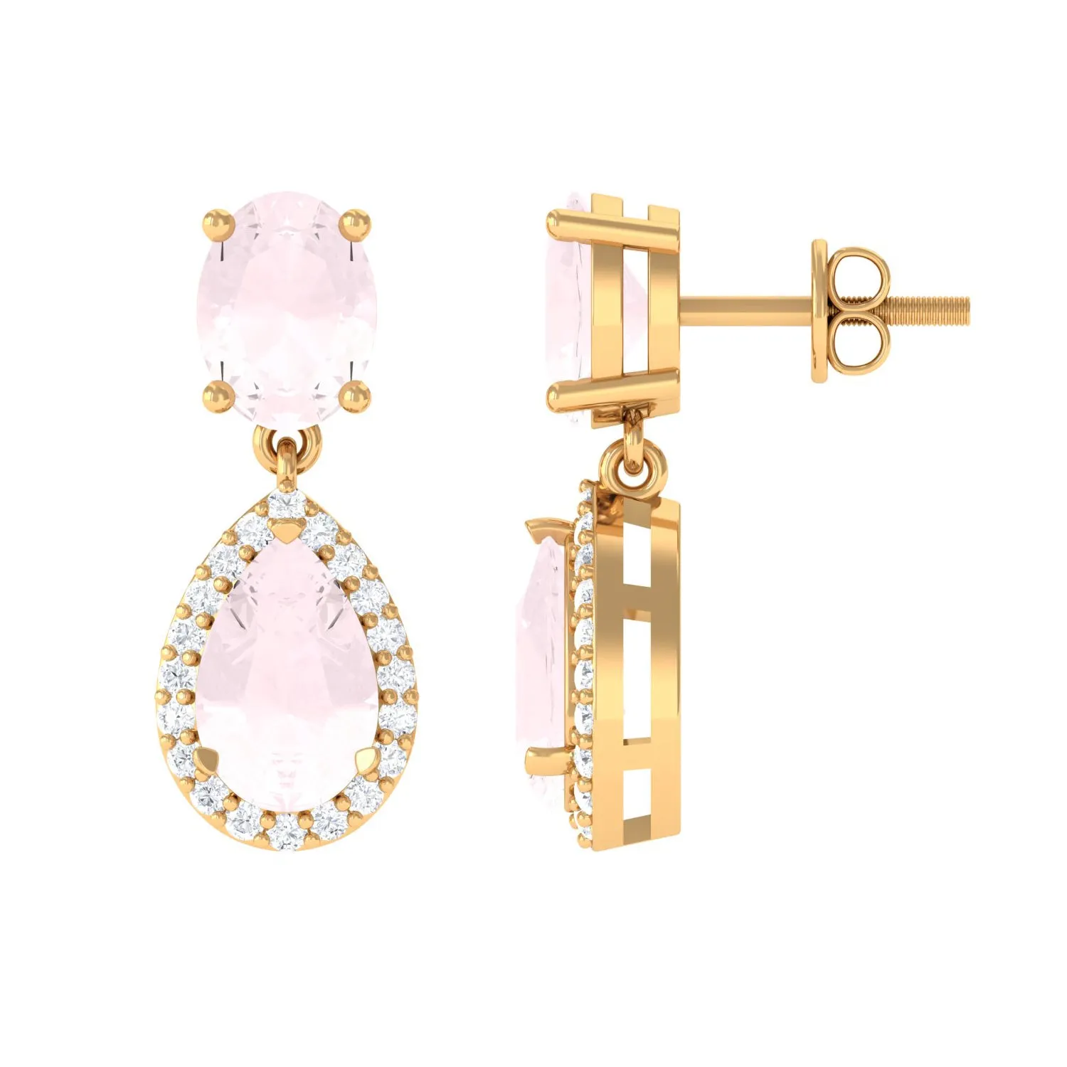 3.75 CT Rose Quartz and Diamond Dangle Drop Earrings