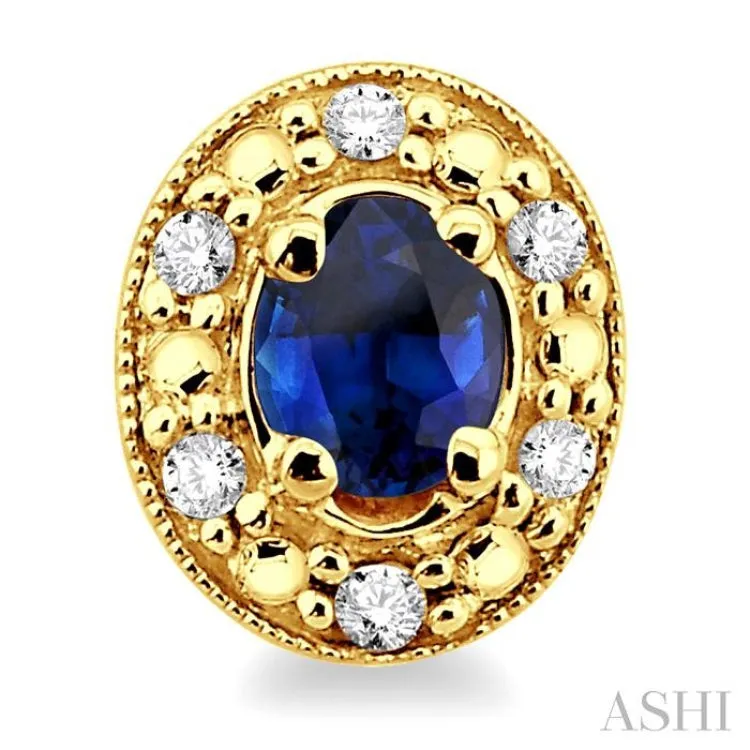 4x3mm Oval Shaped Sapphire and 1/10 Ctw Single Cut Diamond Earrings in 14K Yellow Gold