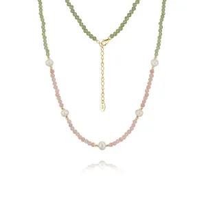 925 Silver Peridot Pink Opal Pearl Necklace