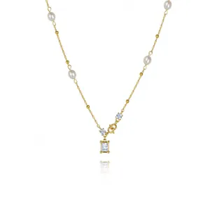 925 Silver Square Pendant Pearl Necklace