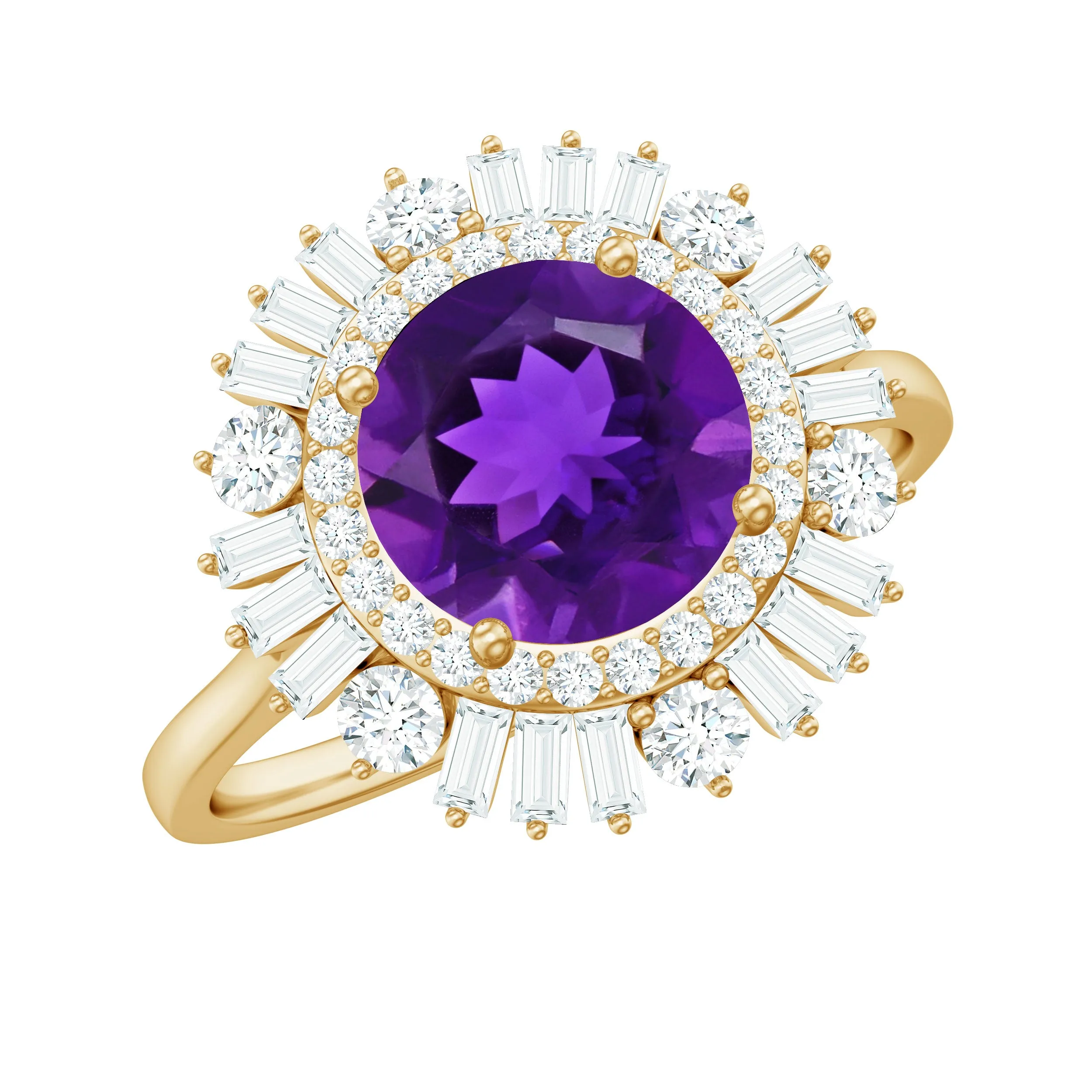 Amethyst and Moissanite Double Halo Cocktail Engagement Ring