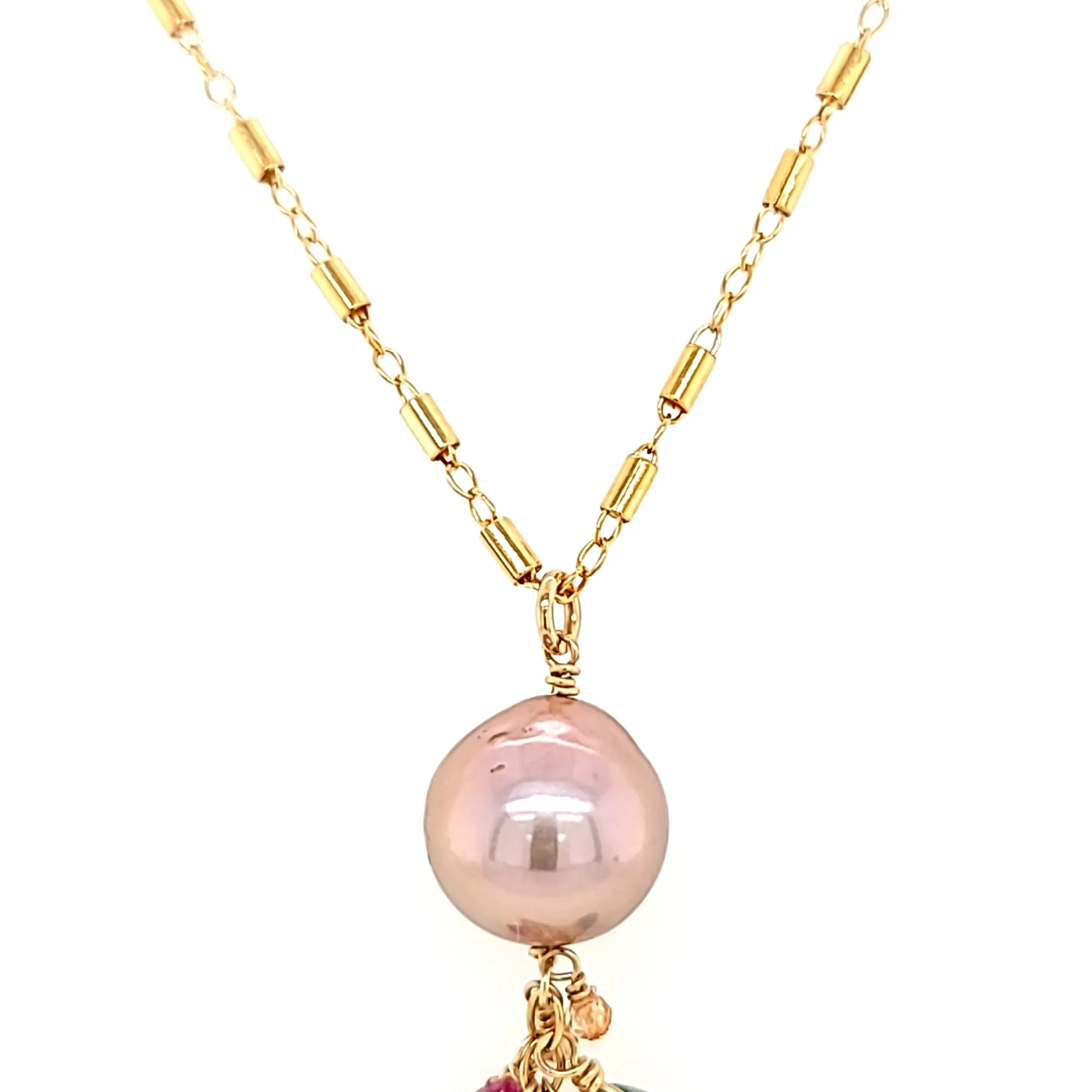 AVF Gold Pearl, Sunstone, Citrine, Ruby, Zircon & Grandiederite Drop Chain Necklace (SI3702)