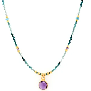 AVF Grandidierite & Blue Topaz Beaded Necklace with Amethyst Bezel Drop (SI3695)
