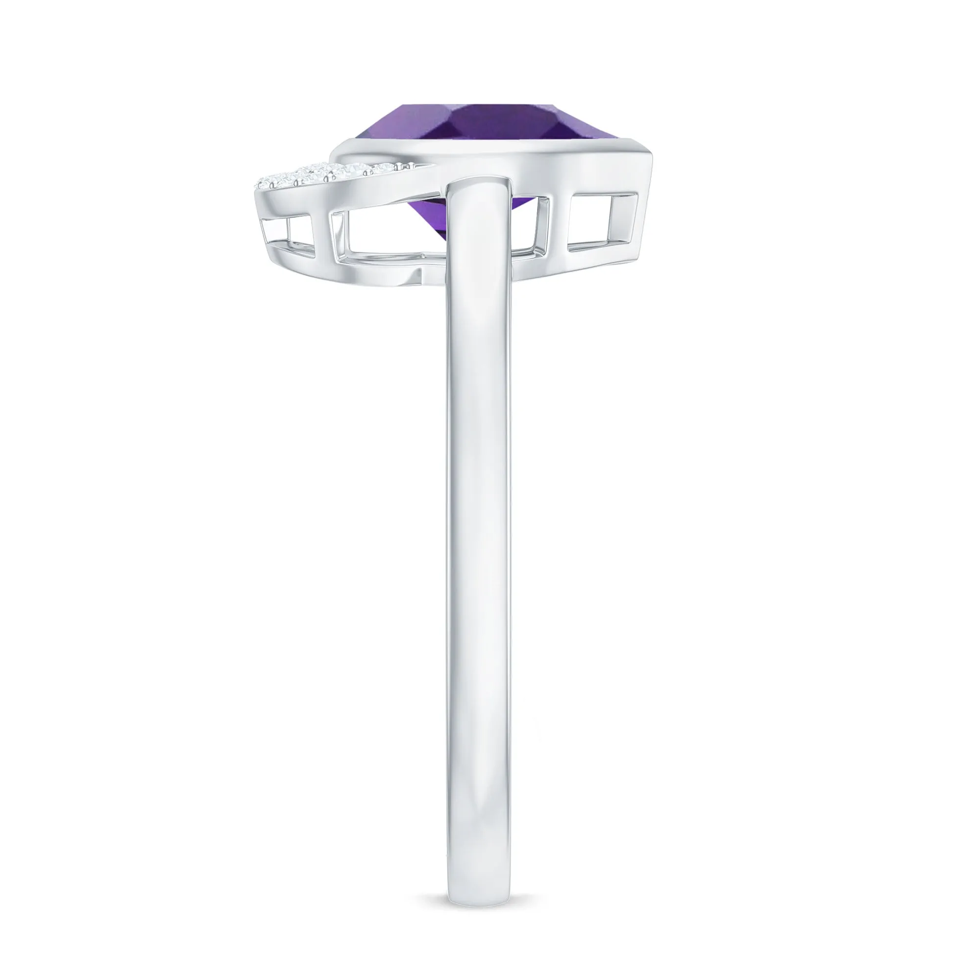Bezel Set Amethyst Teardrop Cocktail Ring with Diamond Accent