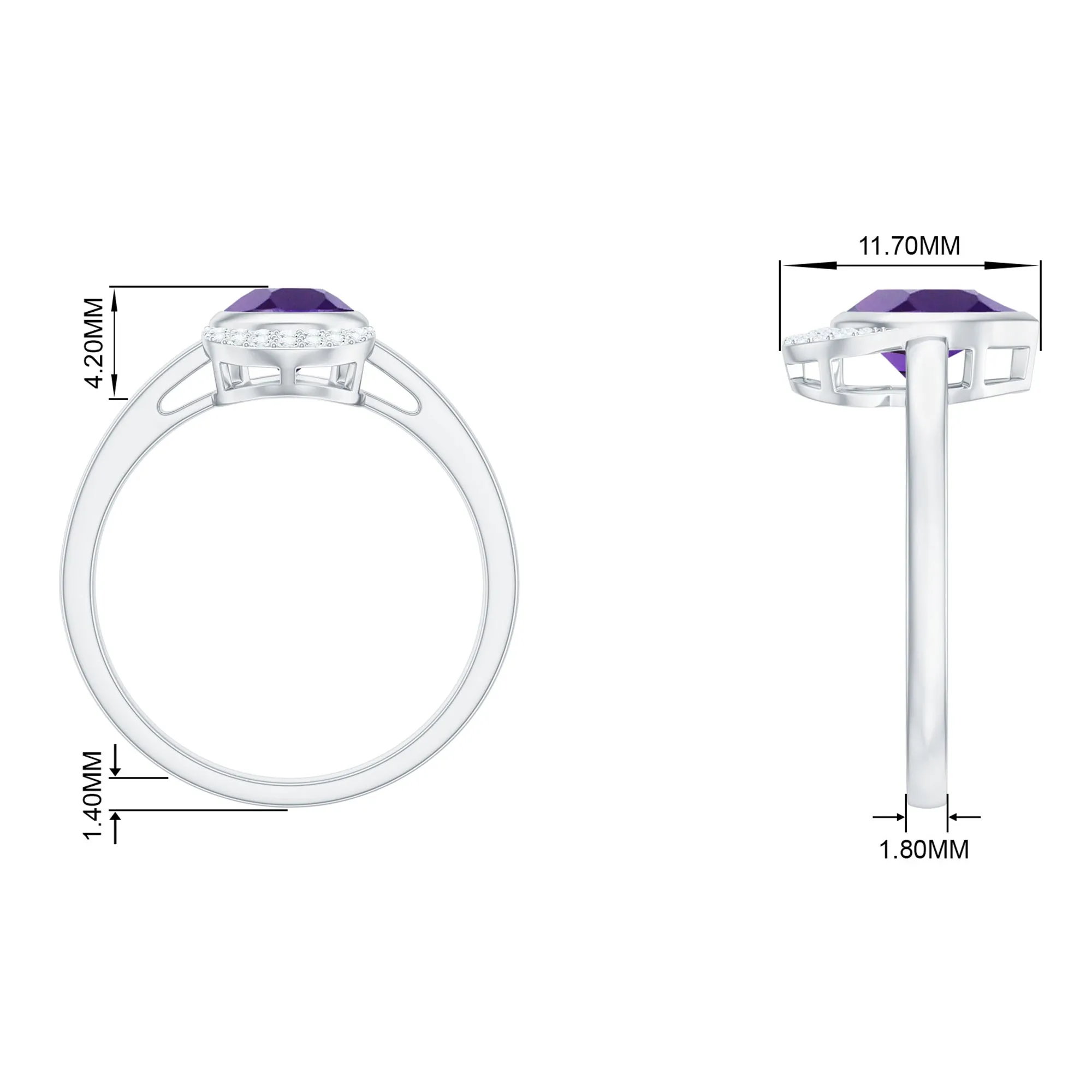 Bezel Set Amethyst Teardrop Cocktail Ring with Diamond Accent