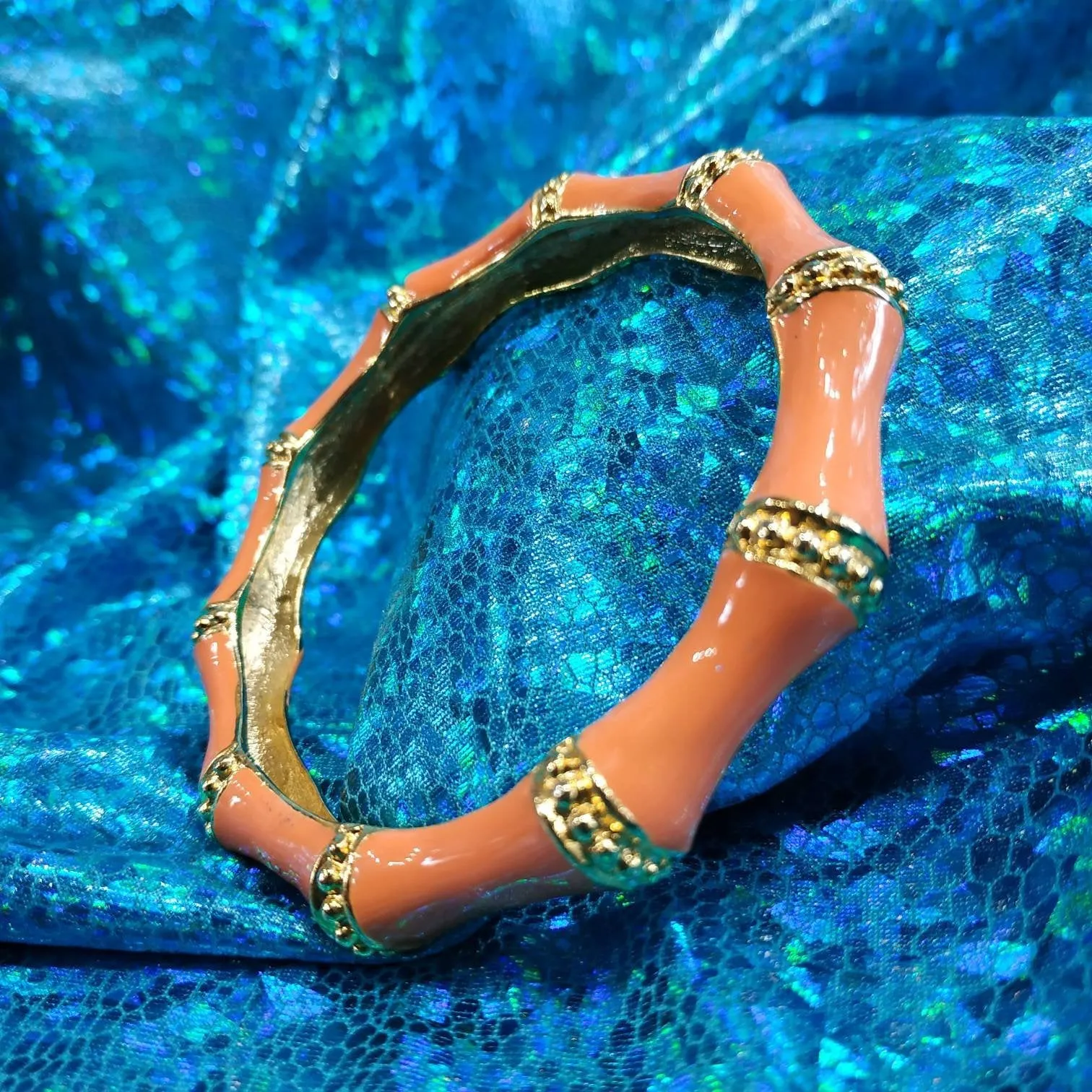 Coral Bamboo Bangle bracelet by Kenneth Jay Lane gold plated