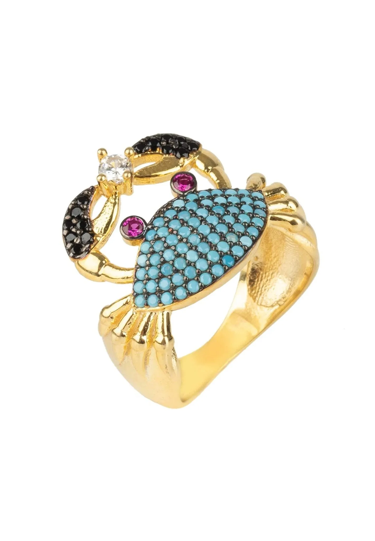 Crab Cocktail Ring Blue Turquoise Gold