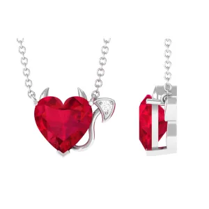 Created Ruby Devil Heart Necklace with Moissanite