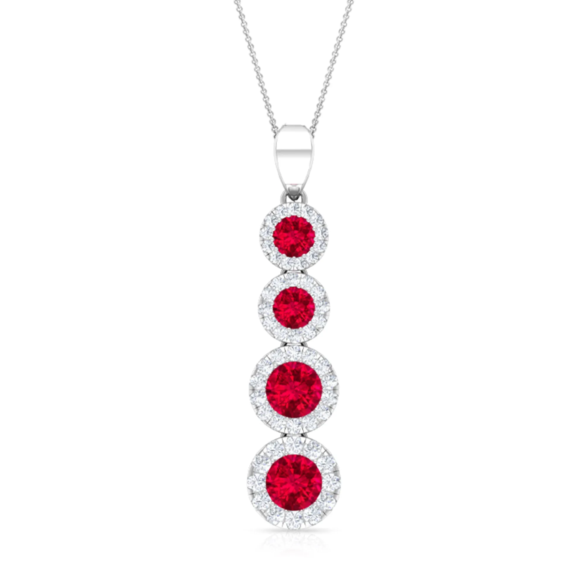 Created Ruby Moissanite Dangle Pendant Necklace