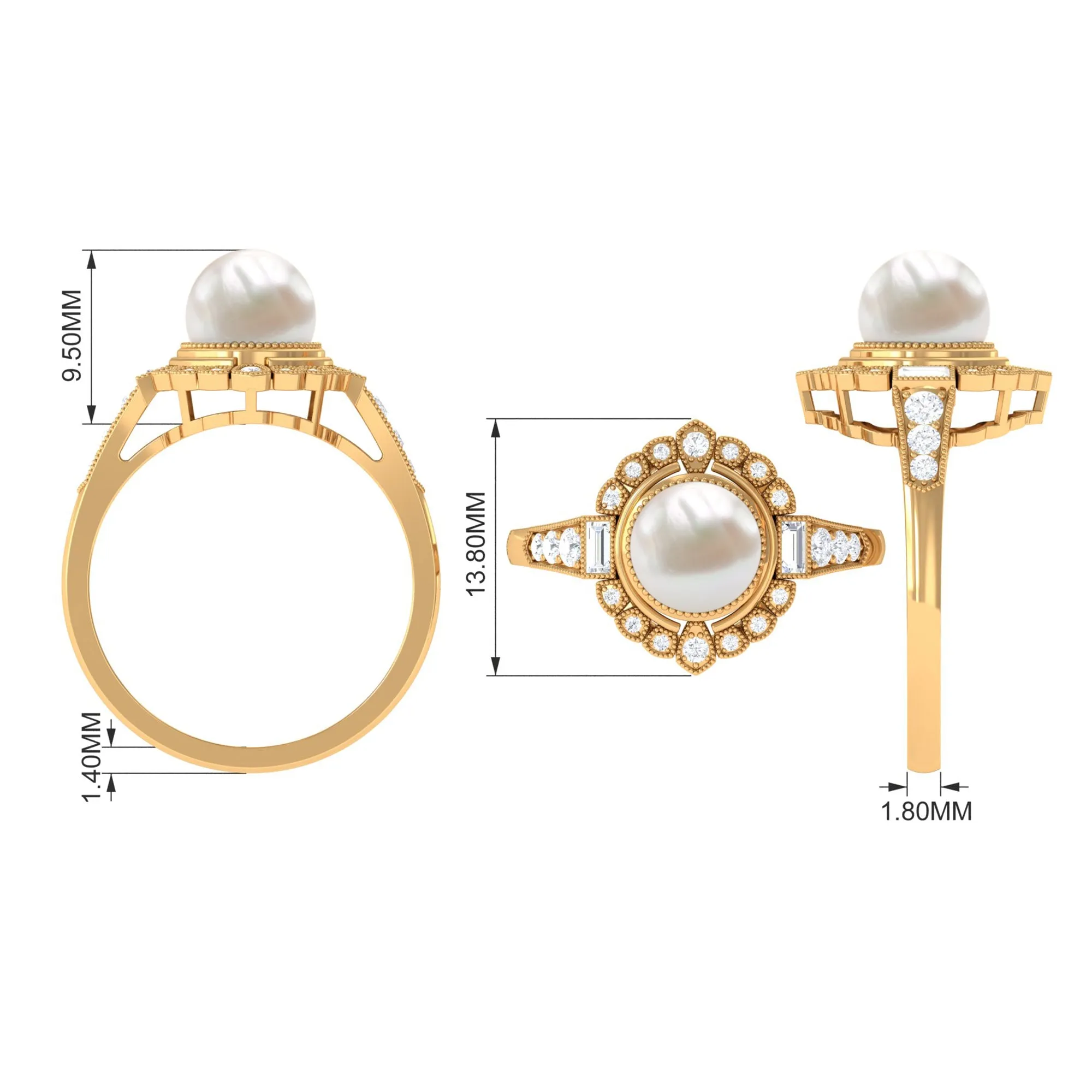 Freshwater Pearl and Diamond Cocktail Halo Ring
