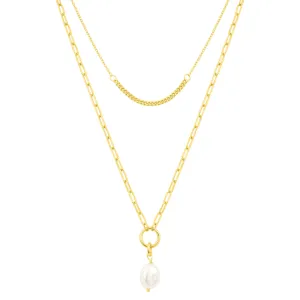fyb Emily Pearl Layer Necklace in Gold