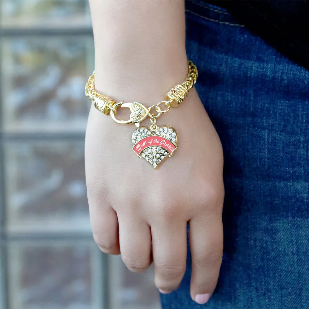 Gold Coral Mom of Groom Pave Heart Charm Braided Bracelet