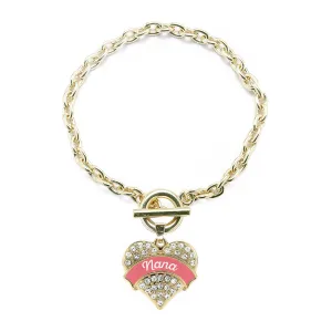 Gold Coral Nana Pave Heart Charm Toggle Bracelet