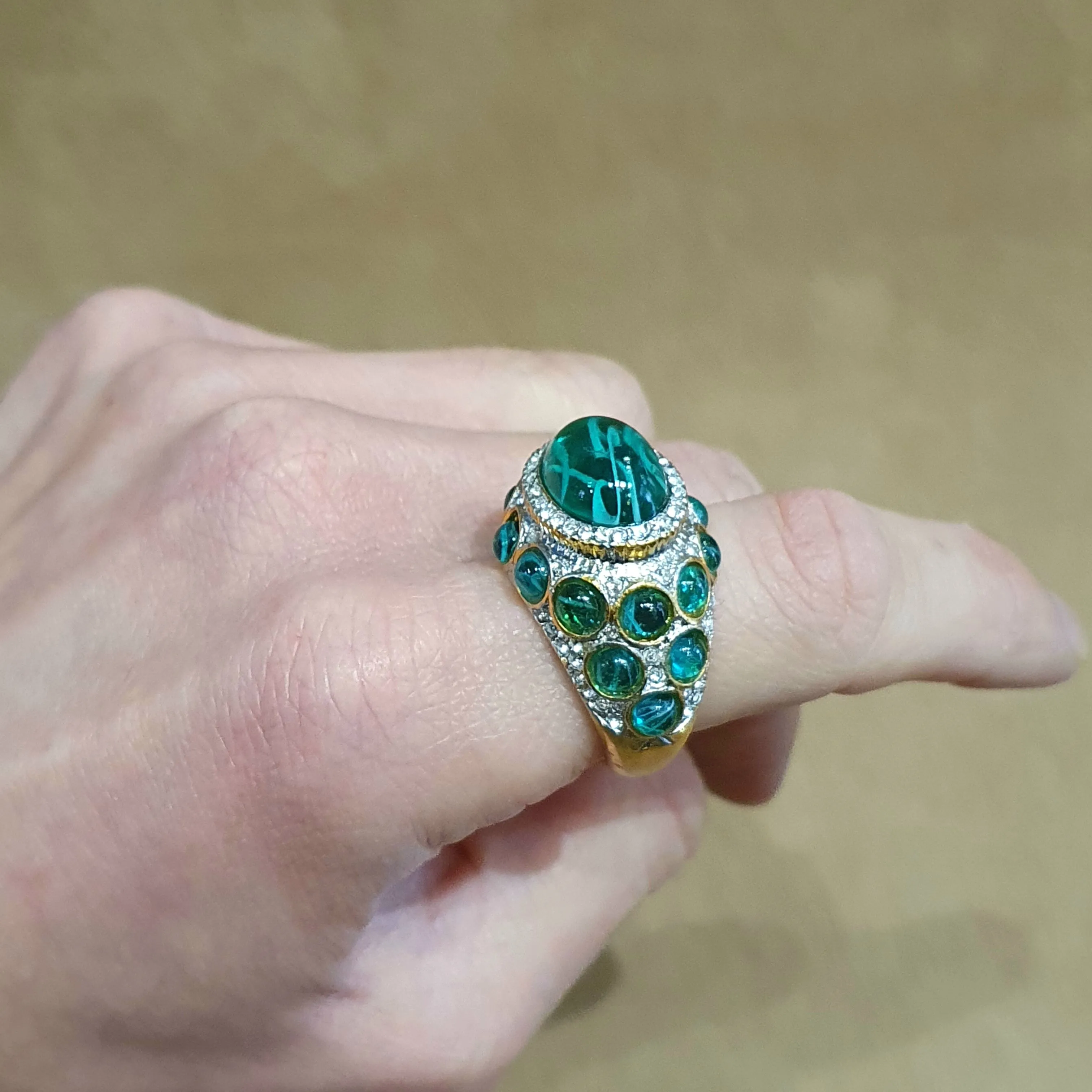Kenneth Jay Lane Emerald Glass Statement ring