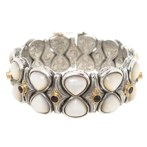 Konstantino Silver & 18kt Gold Mother of Pearl & Garnet Bracelet