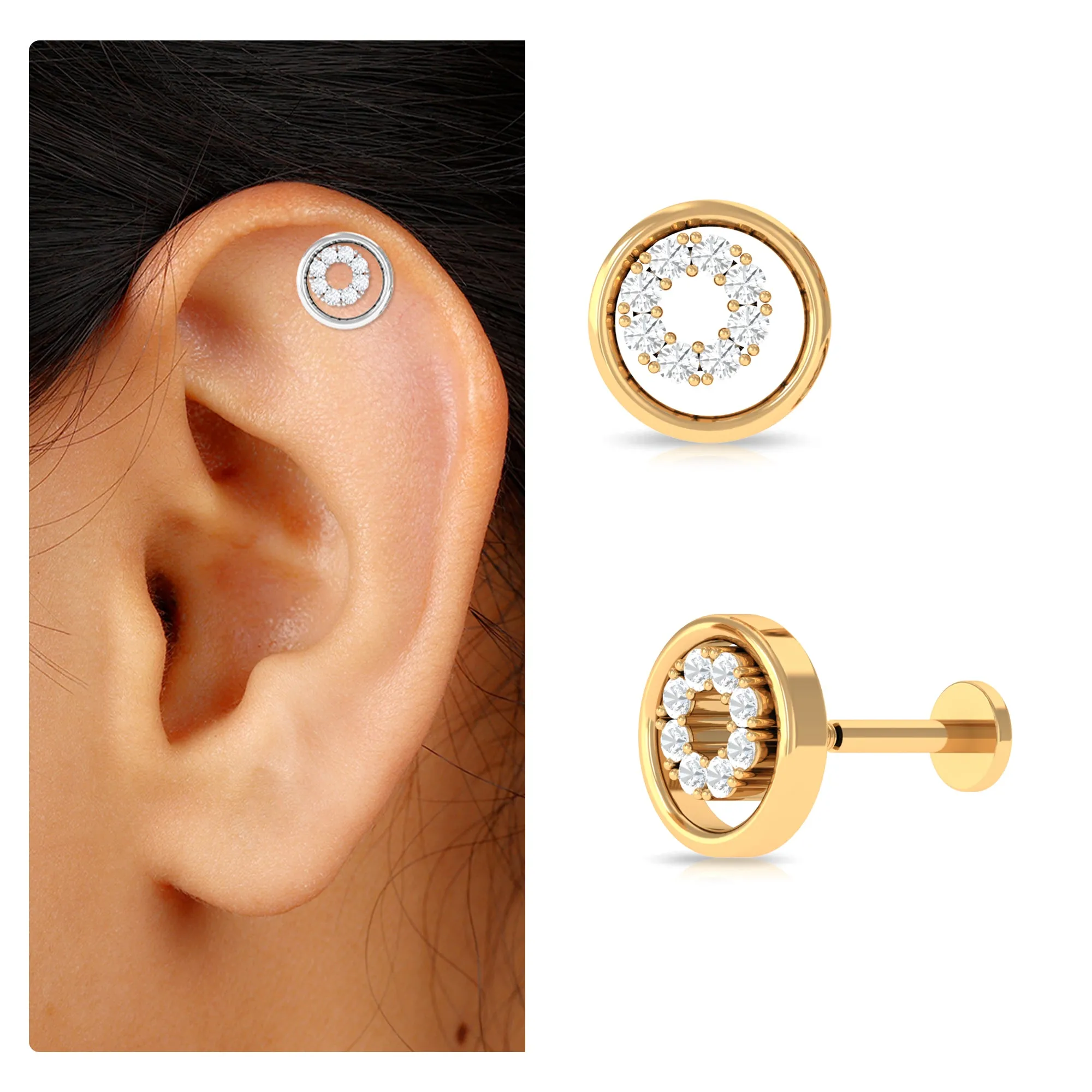 Moissanite Open Circle Earring for Helix Piercing