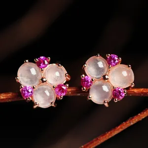Natural Jade Earrings Jadeite Silver Zircon Earrings WE7
