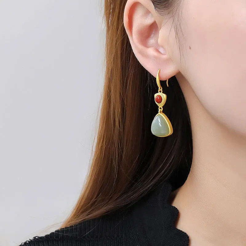 Natural Jade Earrings Nephrite Agate Silver Earrings ZNE280