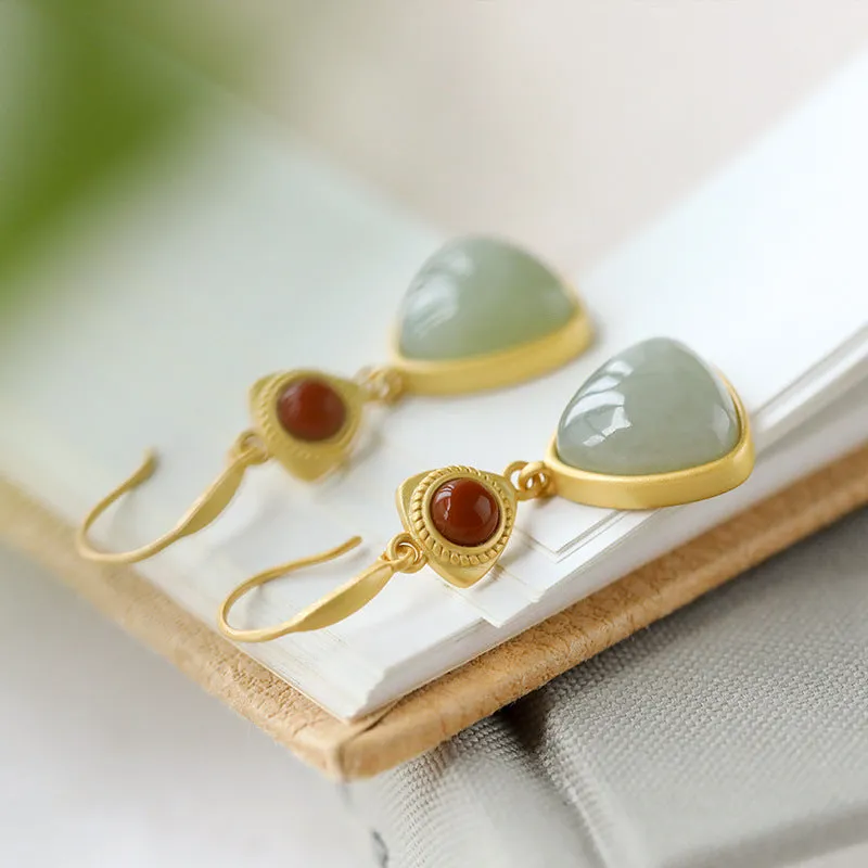 Natural Jade Earrings Nephrite Agate Silver Earrings ZNE280