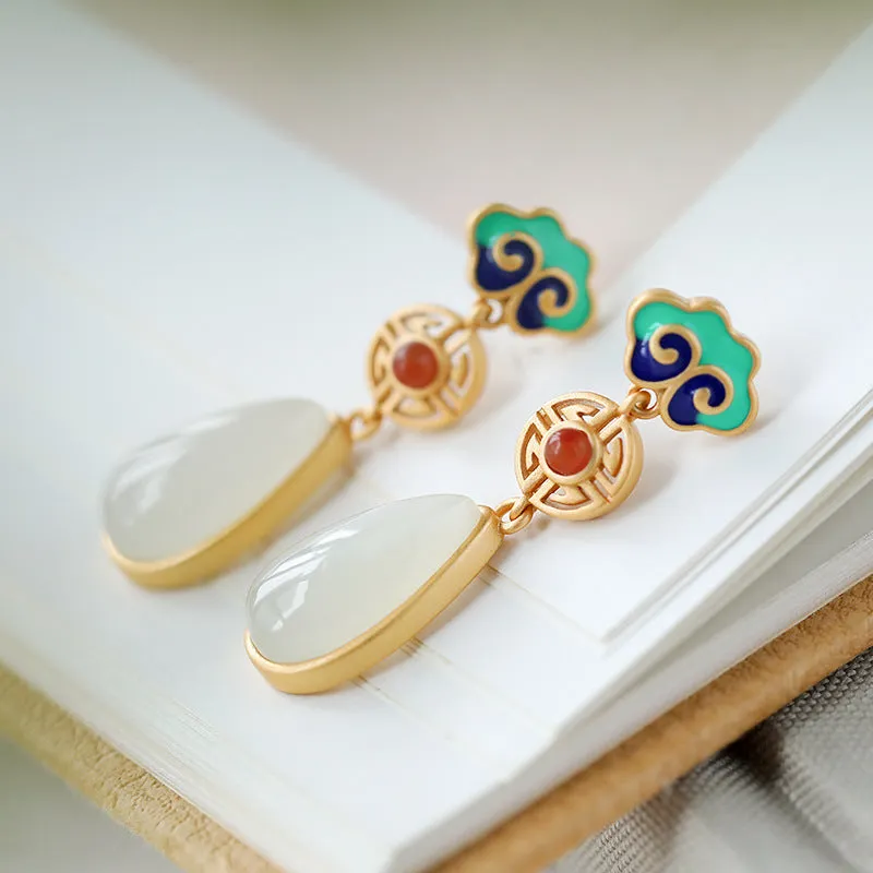 Natural Jade Earrings Nephrite Agate Silver Earrings ZNE281