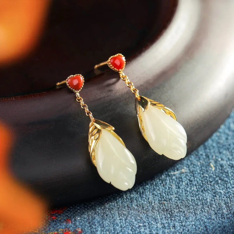 Natural Jade Earrings Nephrite Agate Silver Earrings ZNE432