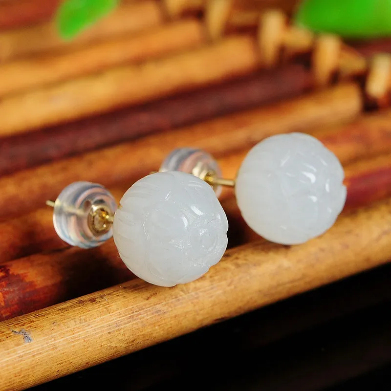 Natural Jade Earrings Nephrite Gold Earrings EG95