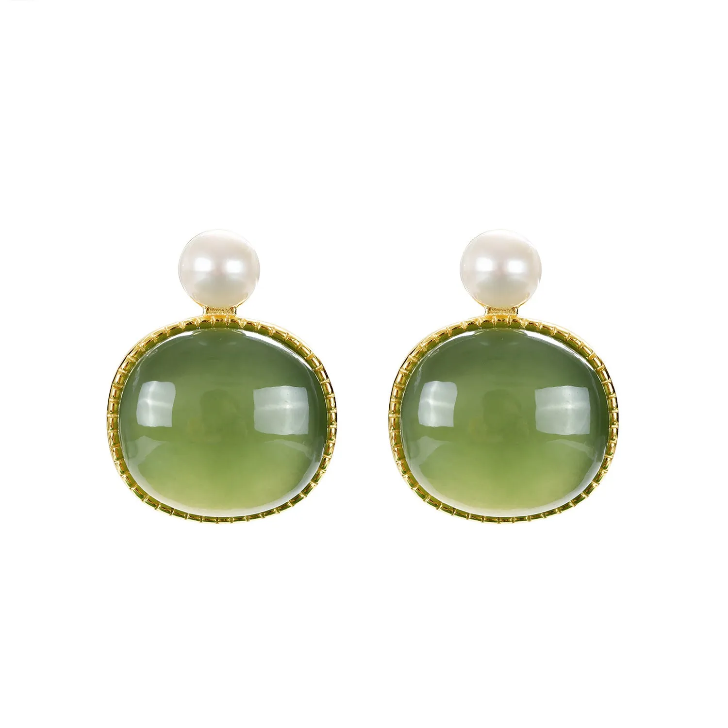 Natural Jade Earrings Nephrite Pearl Silver Earrings ZNE139