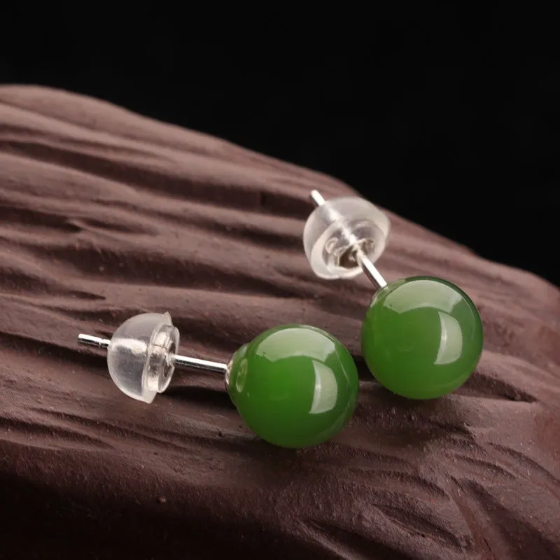 Natural Jade Earrings Nephrite Silver Earrings ZEG532