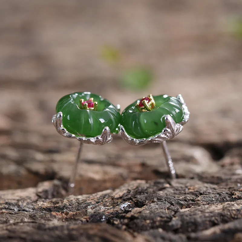 Natural Jade Earrings Nephrite Silver Earrings ZNE185