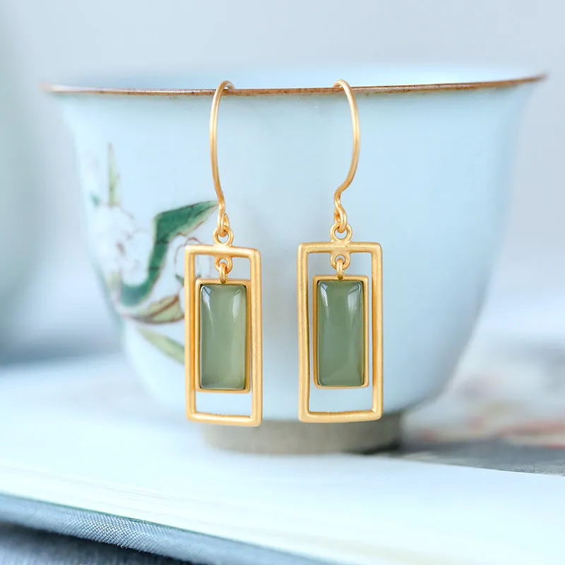 Natural Jade Earrings Nephrite Silver Earrings ZNE238