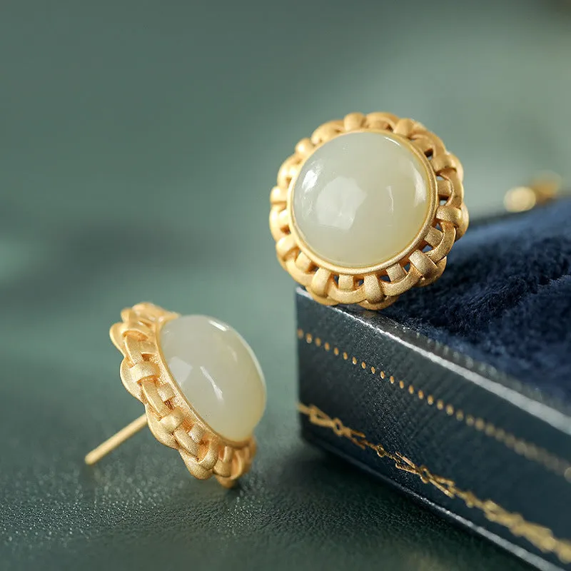 Natural Jade Earrings Nephrite Silver Earrings ZNE263