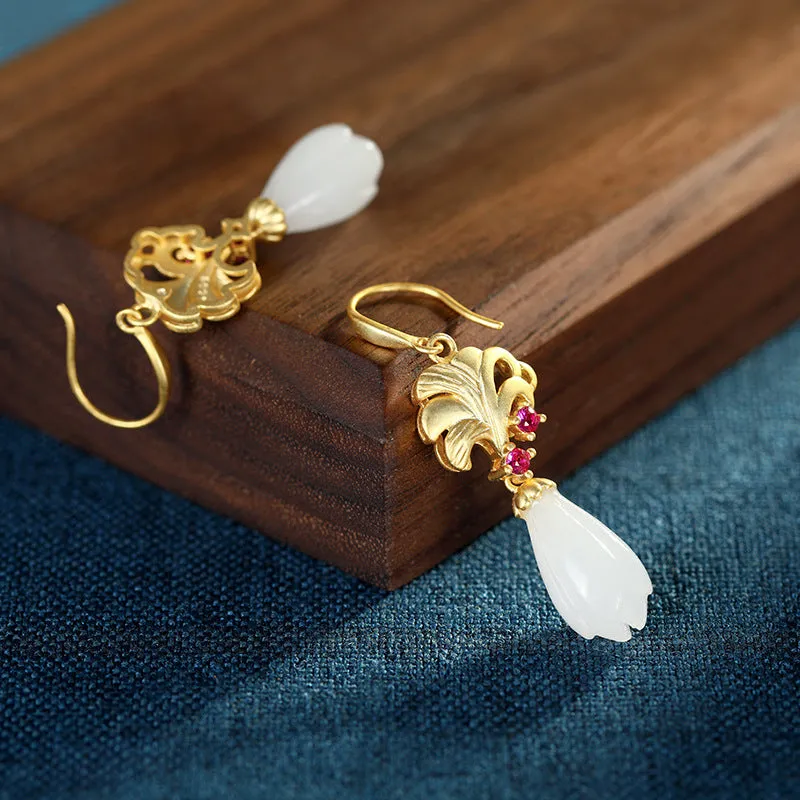 Natural Jade Earrings Nephrite Silver Earrings ZNE375