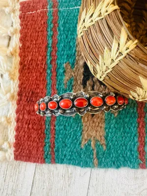 Navajo Coral & Sterling Silver Cuff Bracelet by Shawn Cayatineto