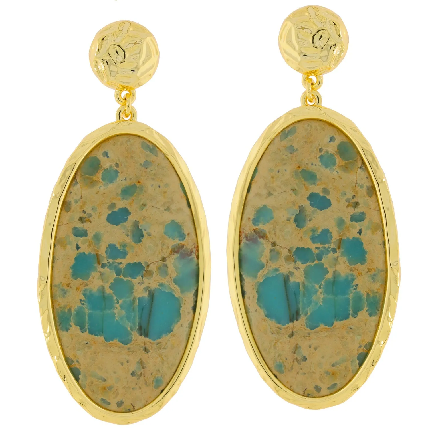 Oval Blue Turquoise Sterling Silver Earrings with Accent