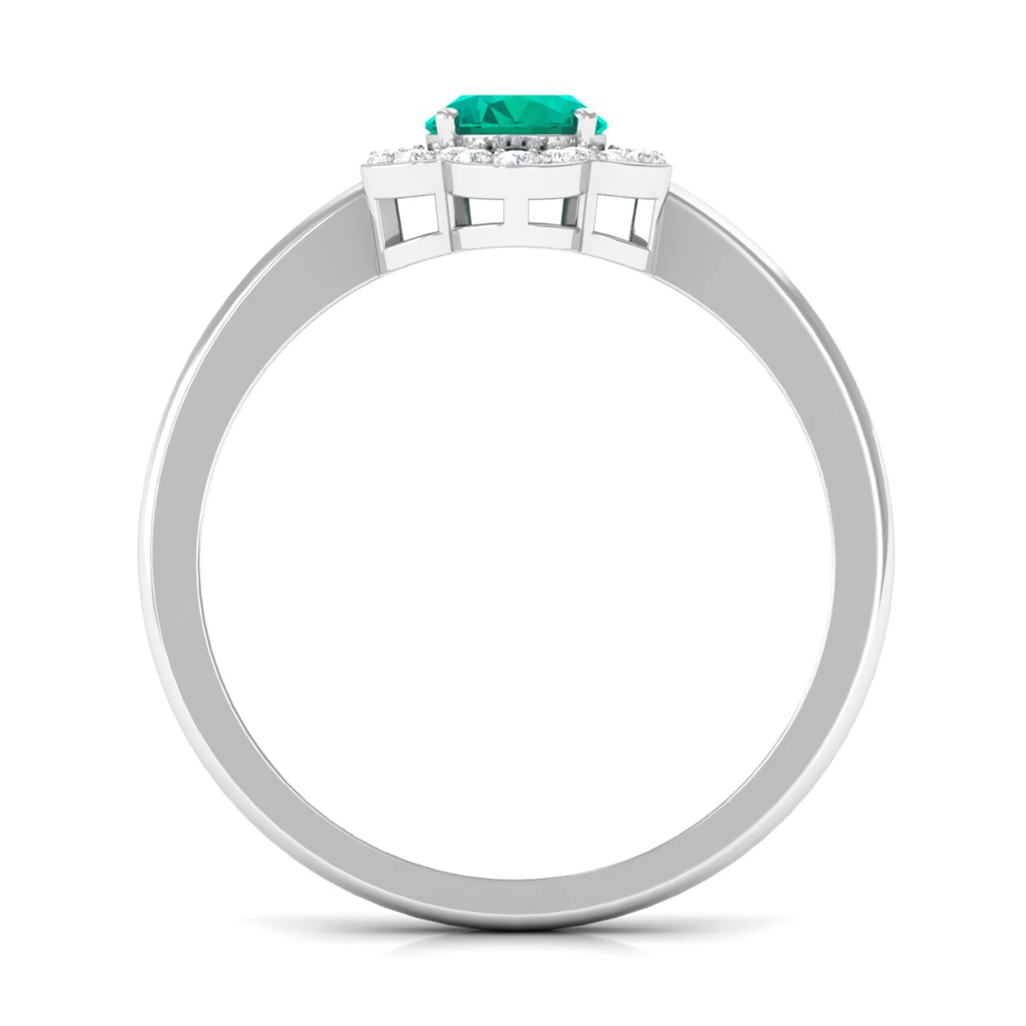 Oval Emerald Cocktail Flower Ring with Diamond