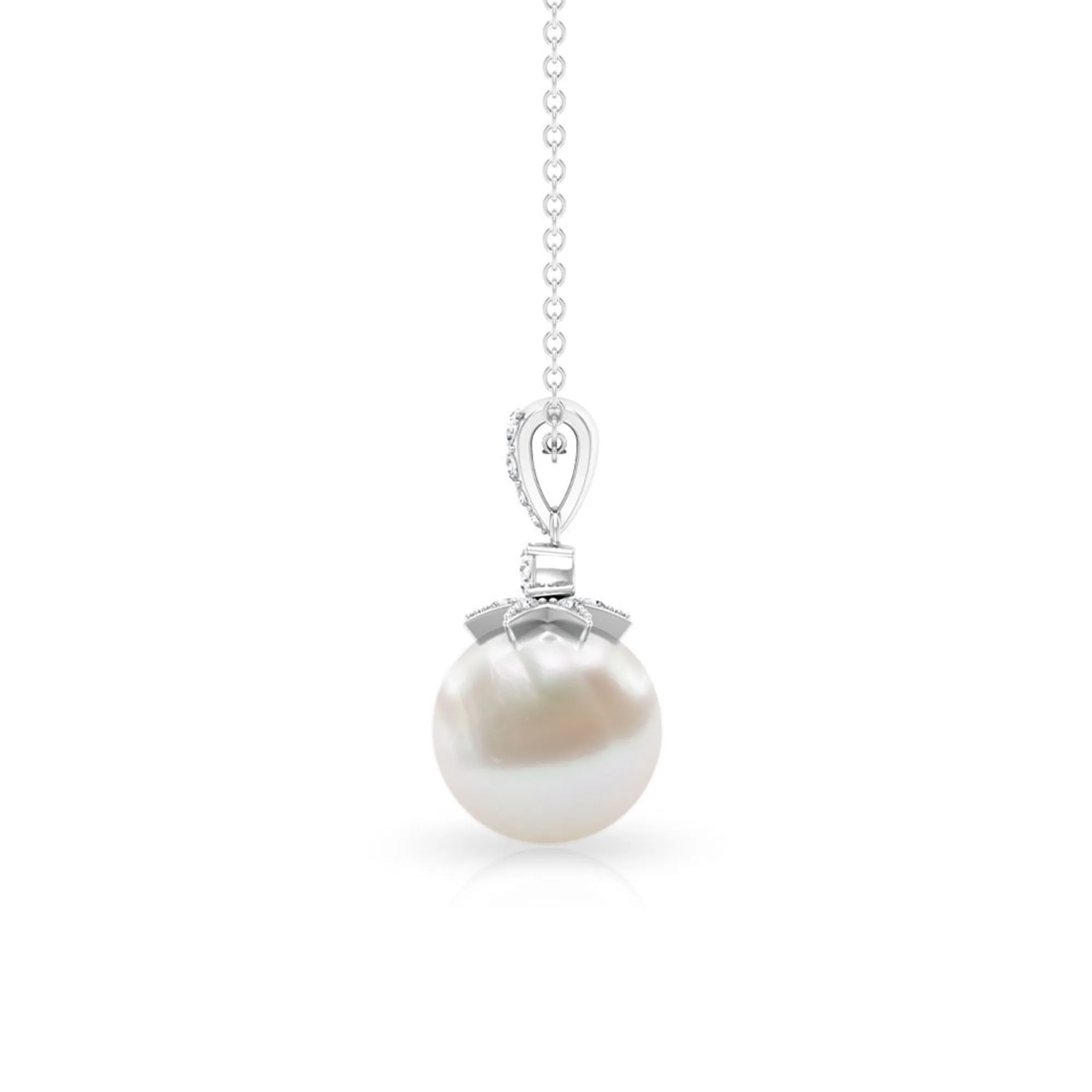 Real Freshwater Pearl and Diamond Drop Pendant Necklace