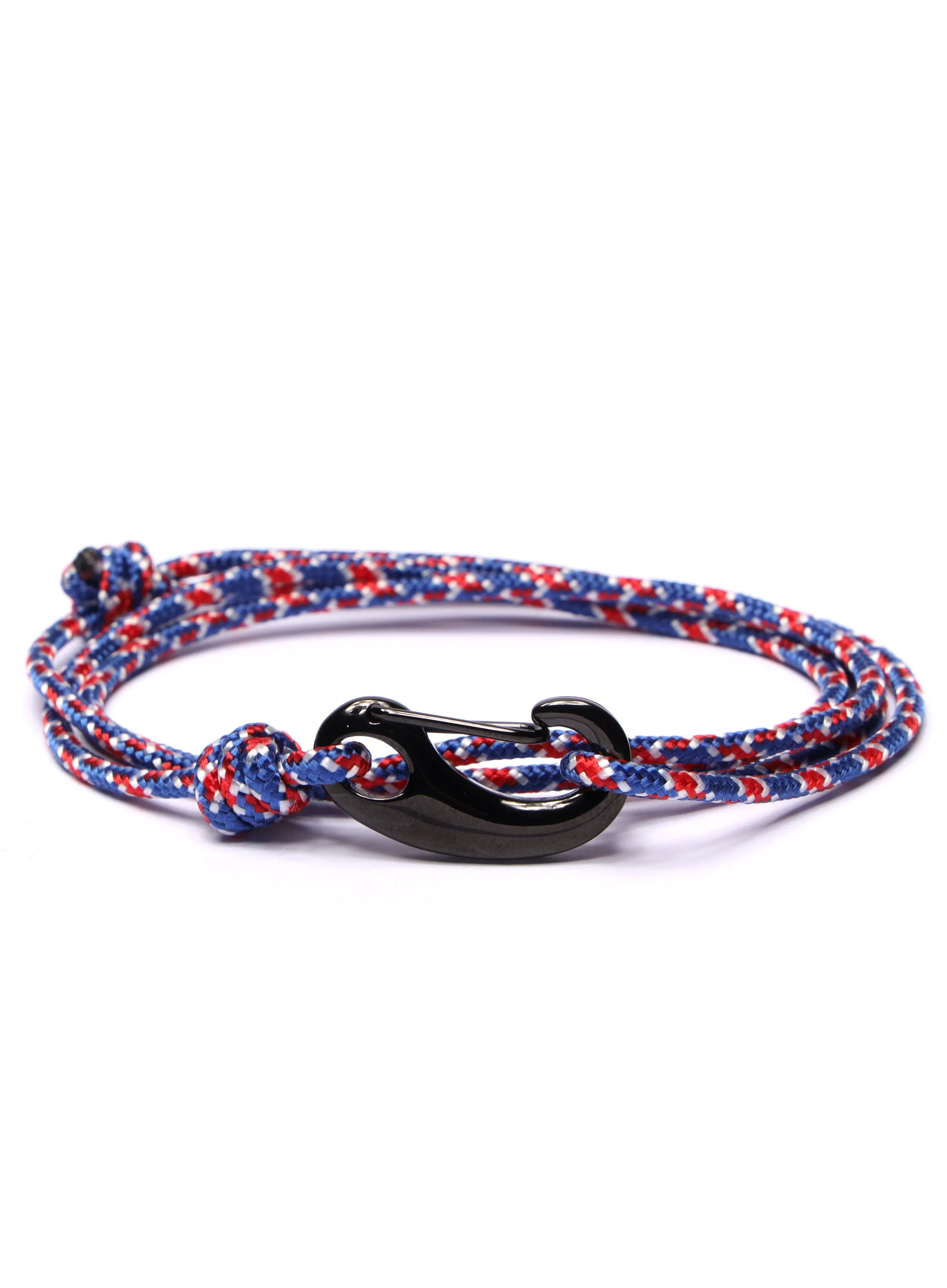 Red, White & Blue Tactical Cord Bracelet for Men (Black Clasp)