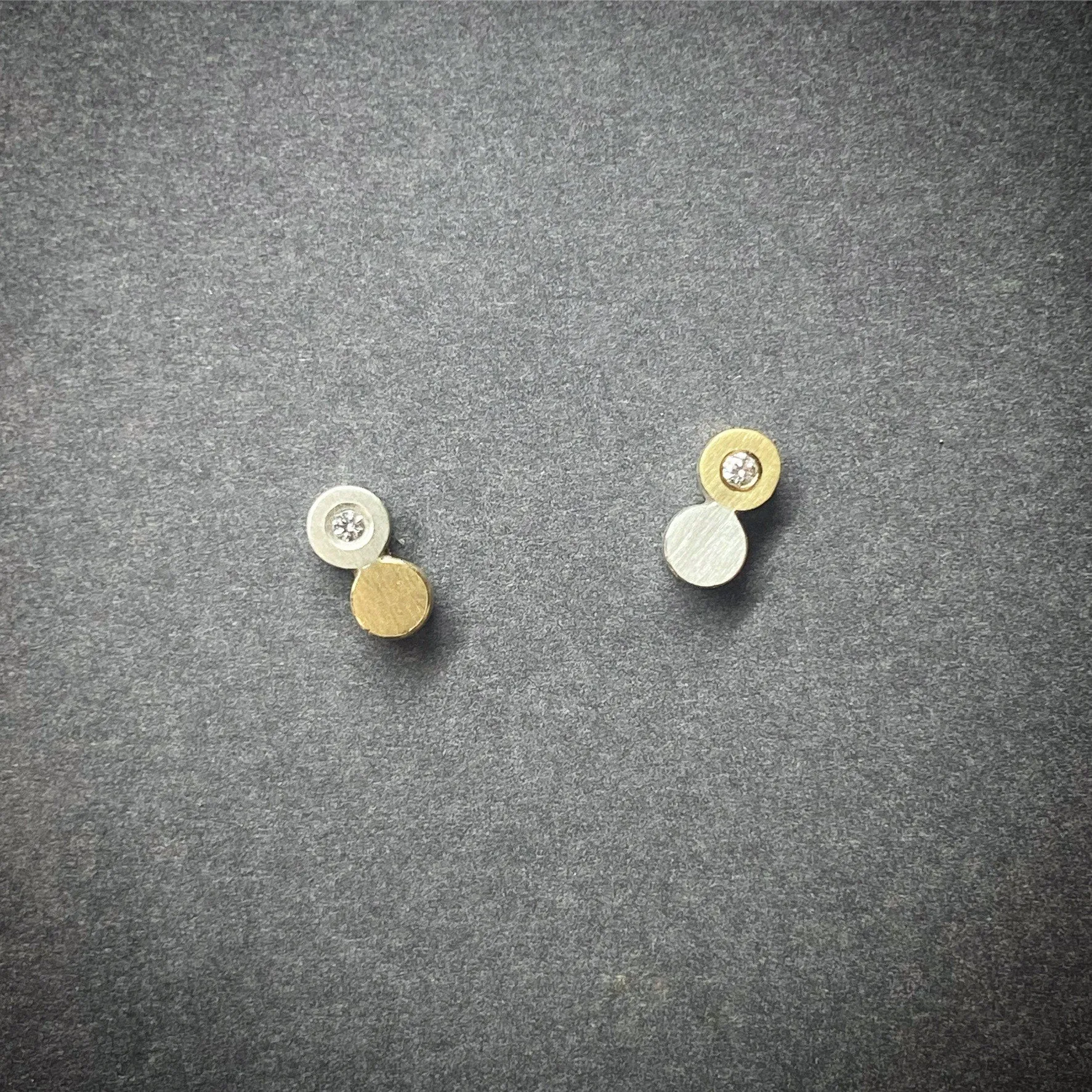 Silver, Gold & Diamond Stud Earrings