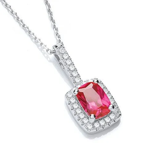 Sterling Silver Ruby Halo CZ Necklace