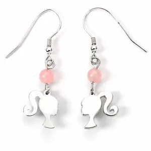 Sterling Silver Silhouette Rose Quartz Drop Earrings BMSDE0025