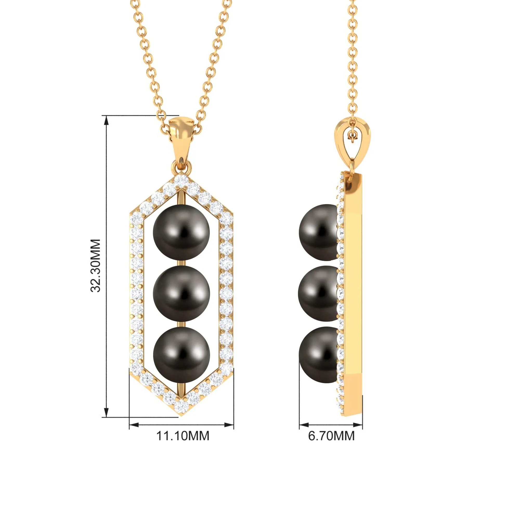 Tahitian Pearl Three Stone Dangle Pendant with Diamond