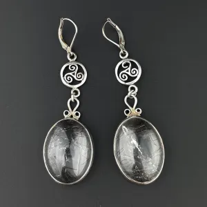 Vintage Silver Long Rutilated Quartz Teardrop Earrings