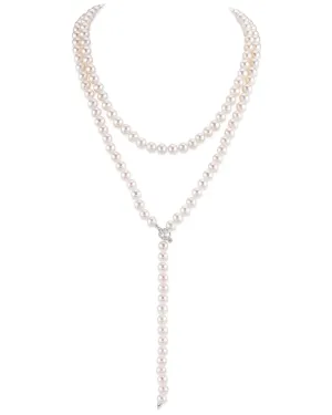 White Japanese Akoya Pearl Adjustable Lariat 51-Inch Rope Length Necklace - AAA Quality