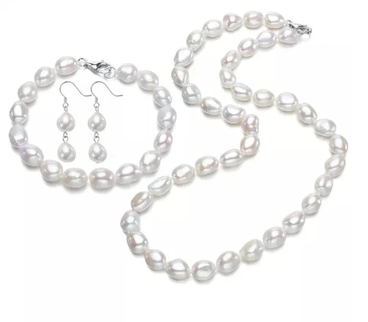 Women's Pearl Necklace Bracelet and Earrings Set Colour Choice: Pink/White/Black/Grey